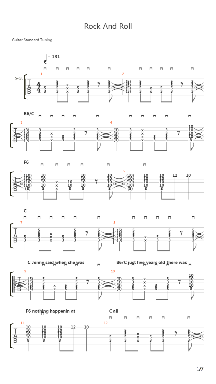 Rock And Roll吉他谱