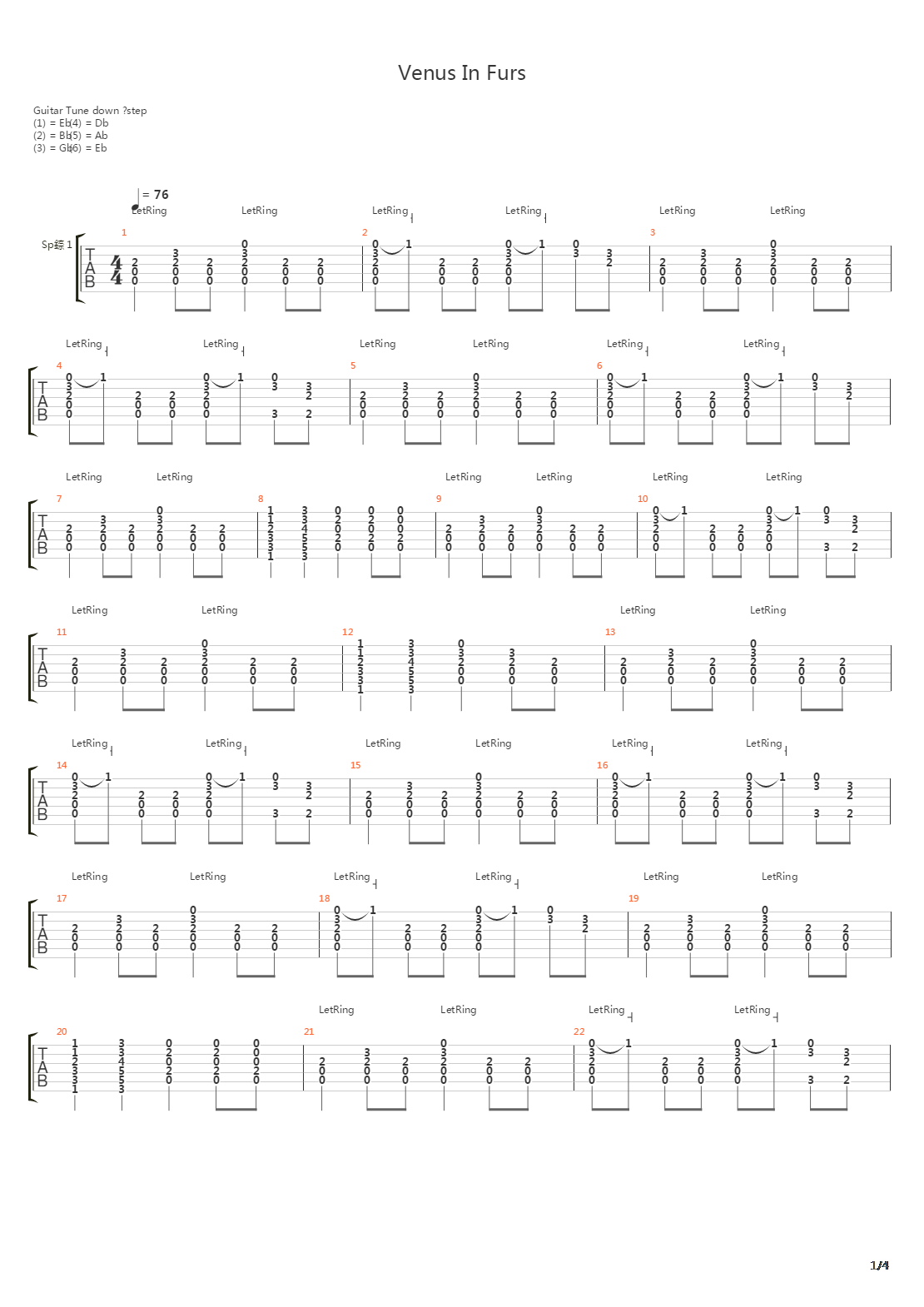 Venus In Furs吉他谱