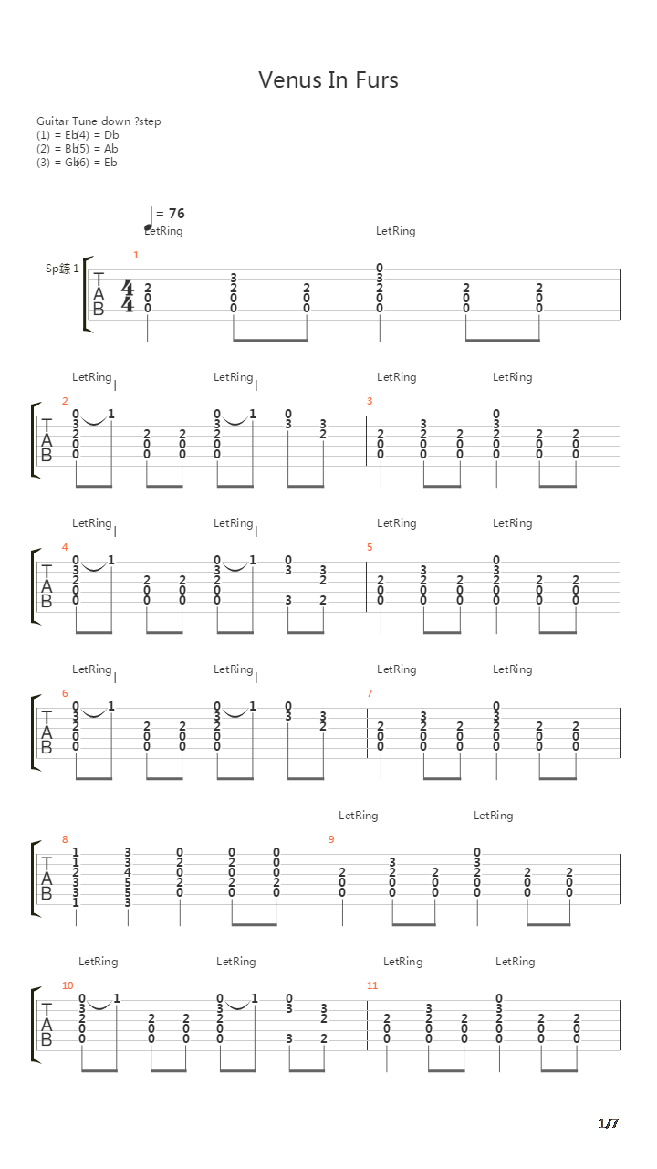Venus In Furs吉他谱