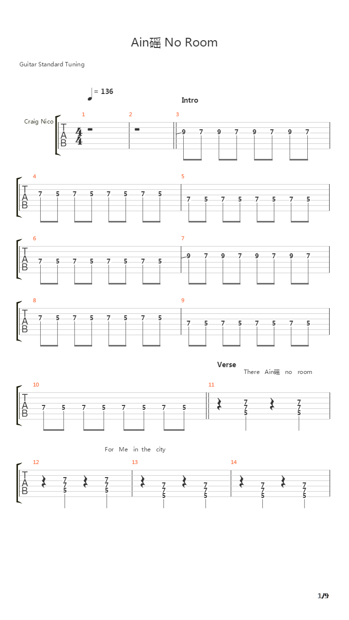 Aint No Room吉他谱