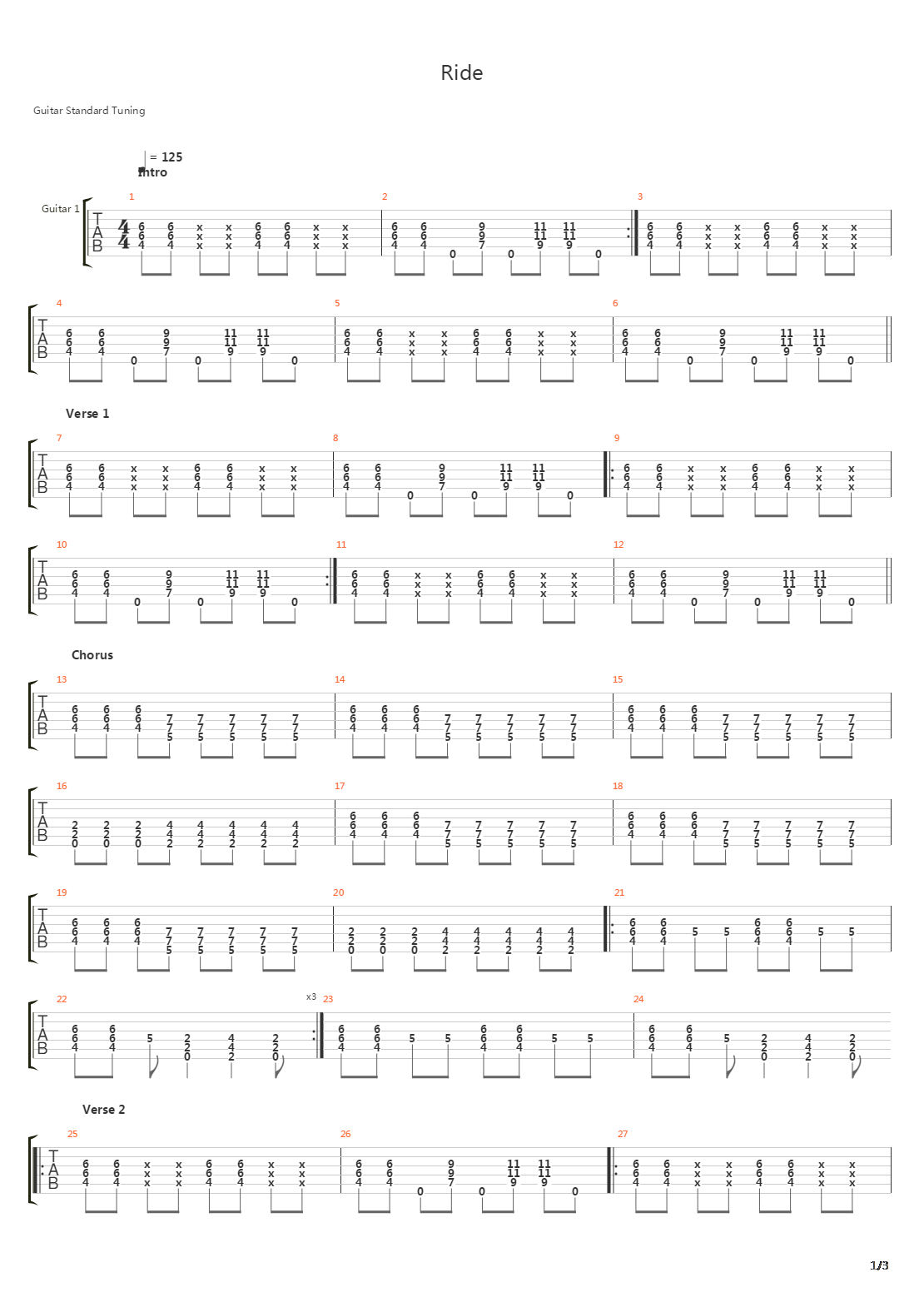 Ride吉他谱