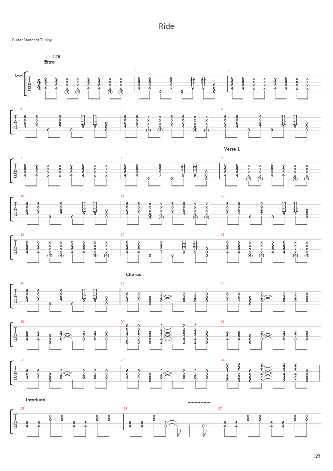 Ride吉他谱