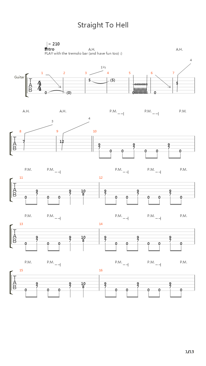 Straight To Hell吉他谱