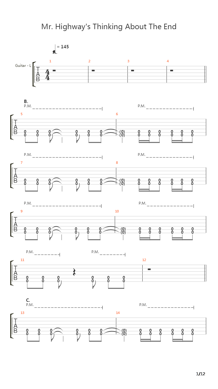 Mr Highways Thinking About The End吉他谱