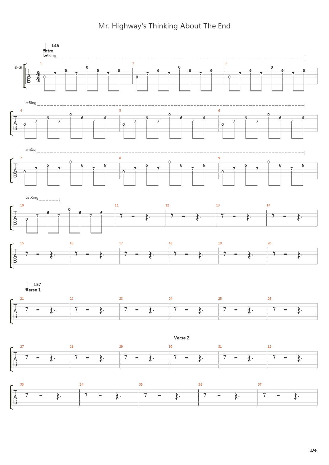Mr Highways Thinking About The End吉他谱