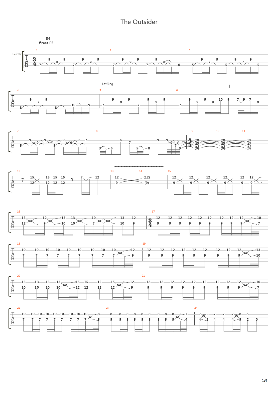 The Outsider吉他谱