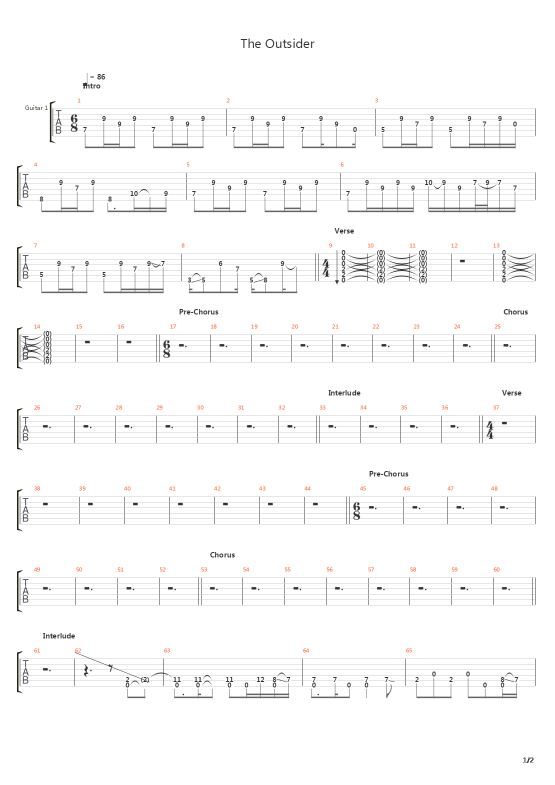 The Outsider吉他谱