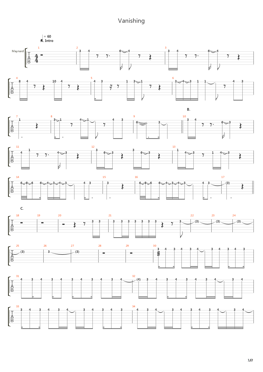 Vanishing吉他谱