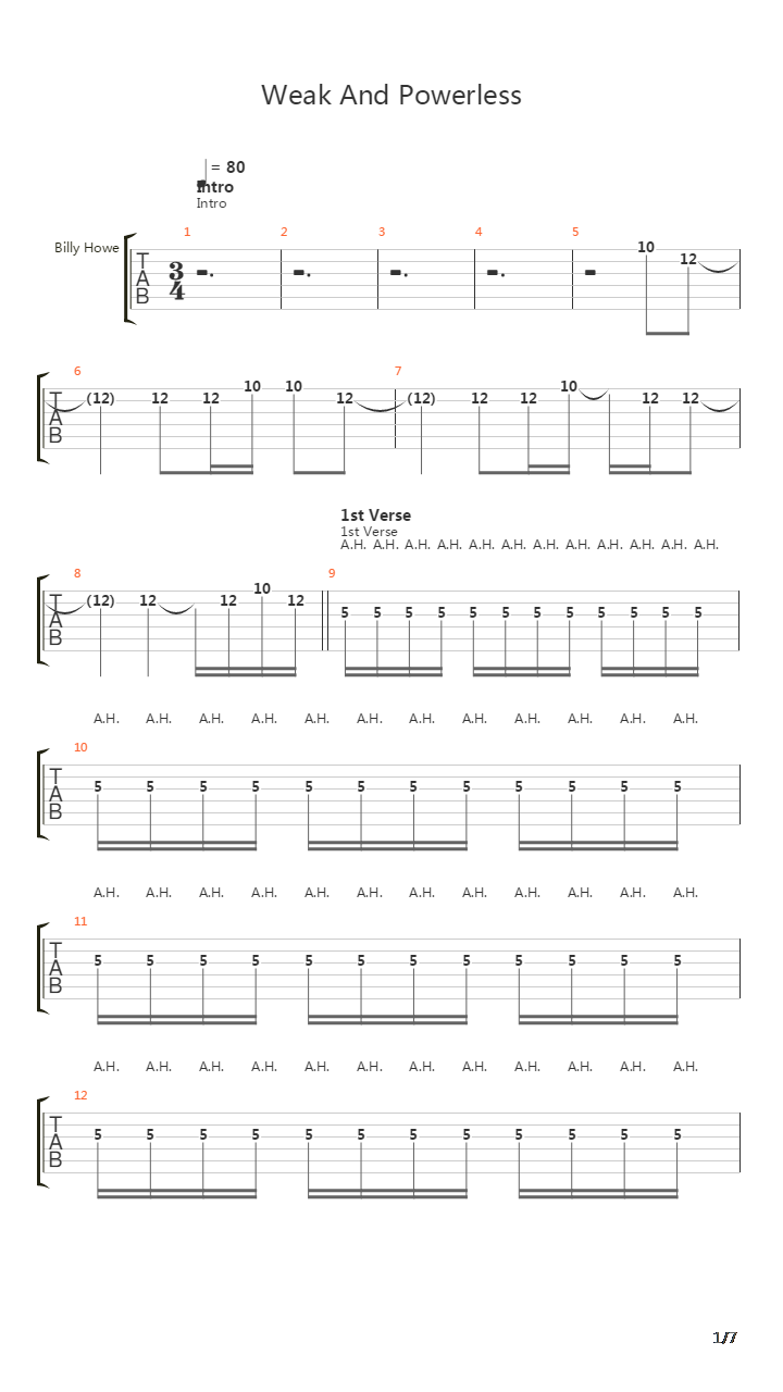 Weak And Powerless吉他谱