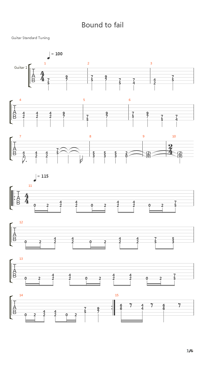 Bound To Fail吉他谱