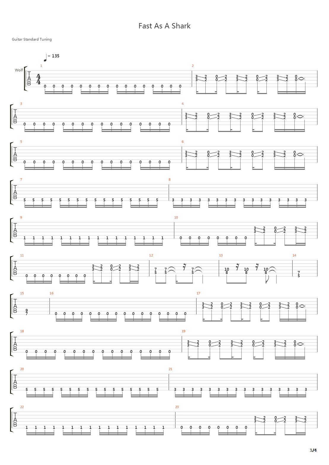 Fast As A Shark吉他谱