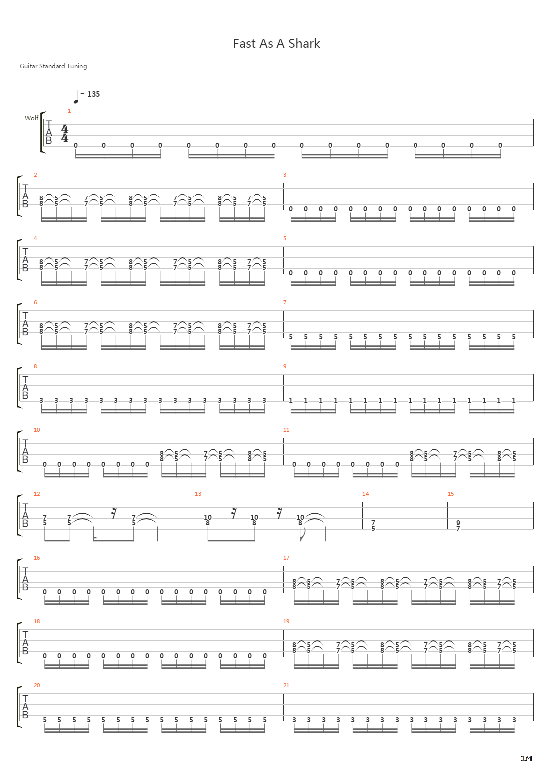 Fast As A Shark吉他谱