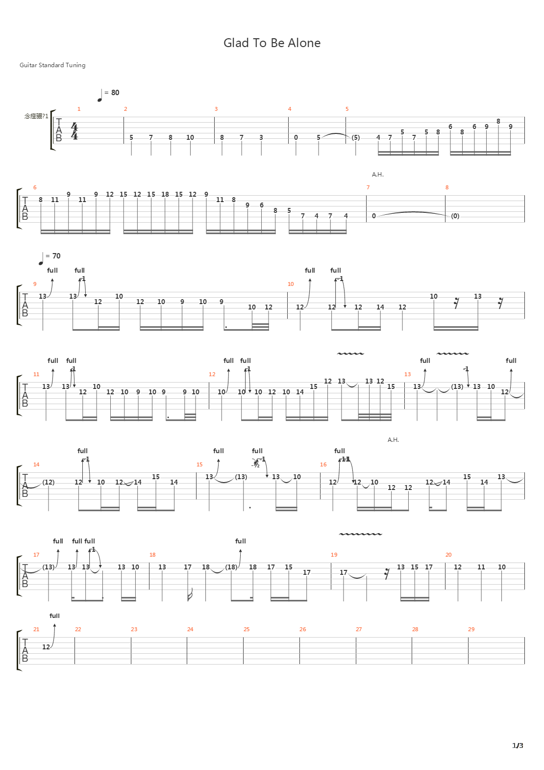 Glad To Be Alone吉他谱