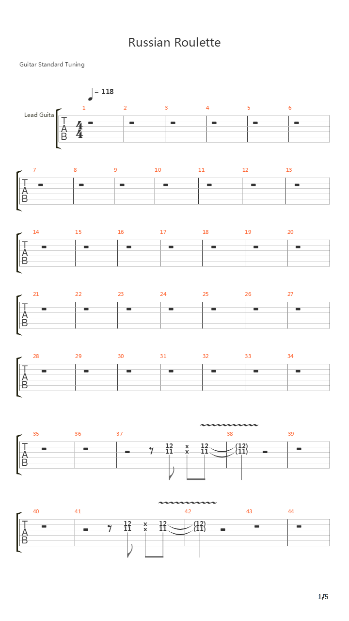 Russian Roulette吉他谱