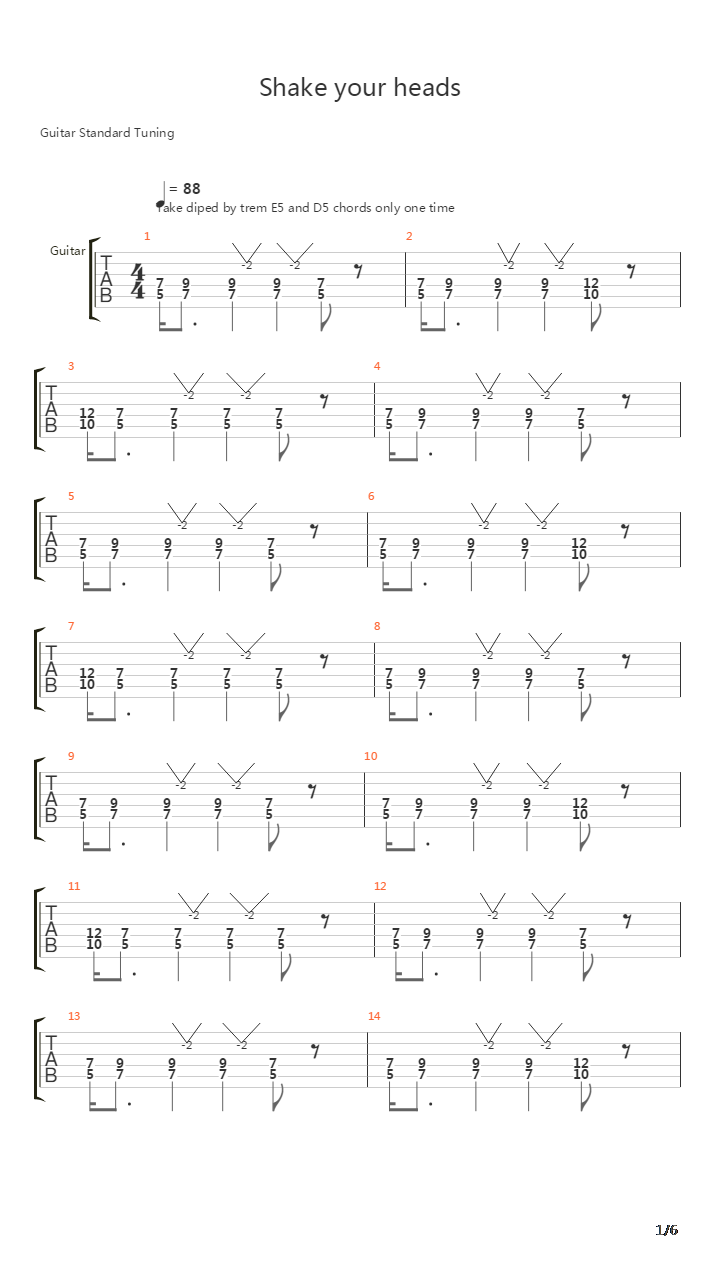 Shake Your Heads吉他谱