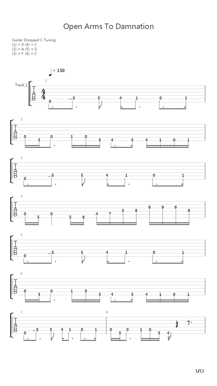 Open Arms To Damnation吉他谱