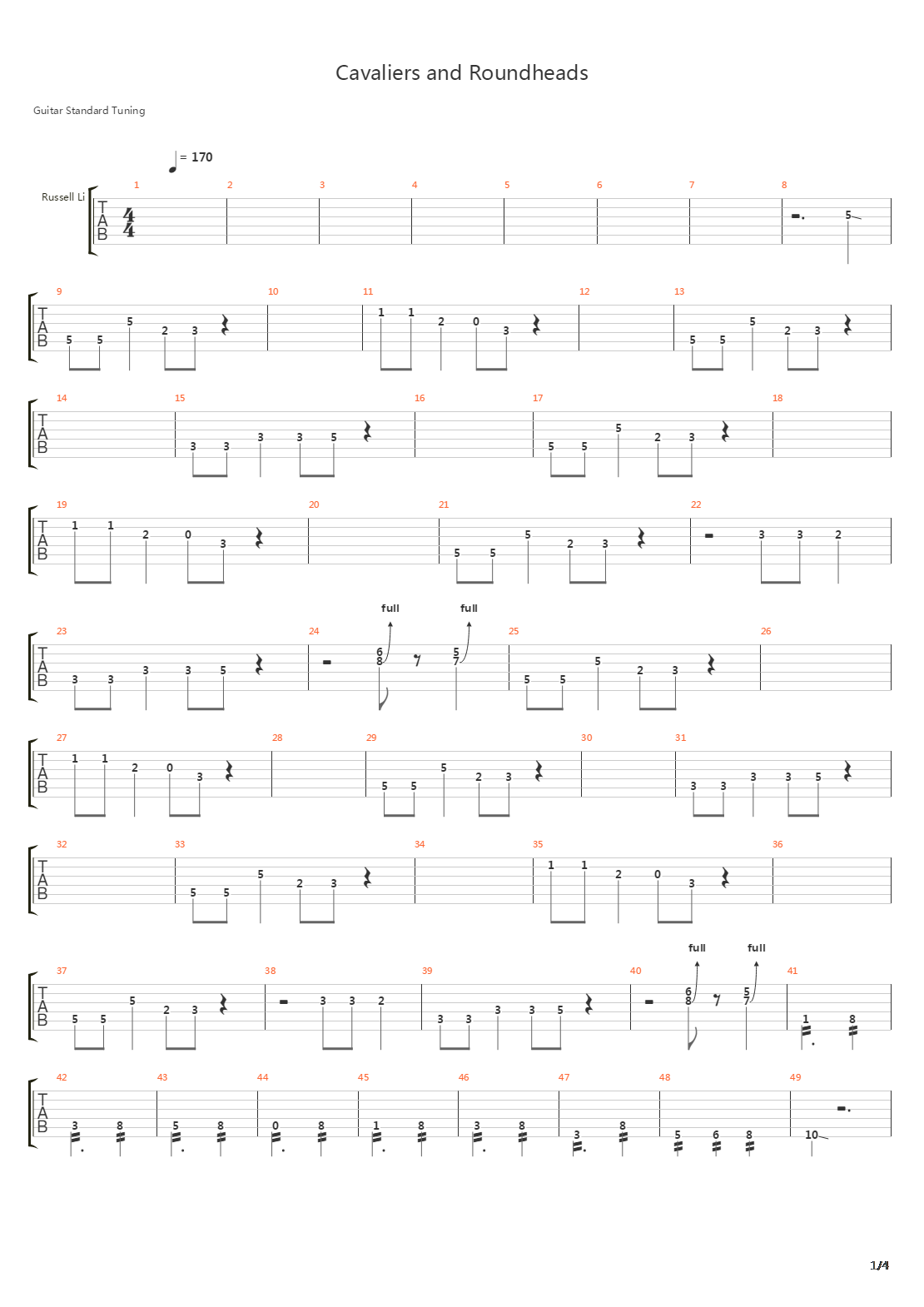 Cavaliers And Roundheads吉他谱