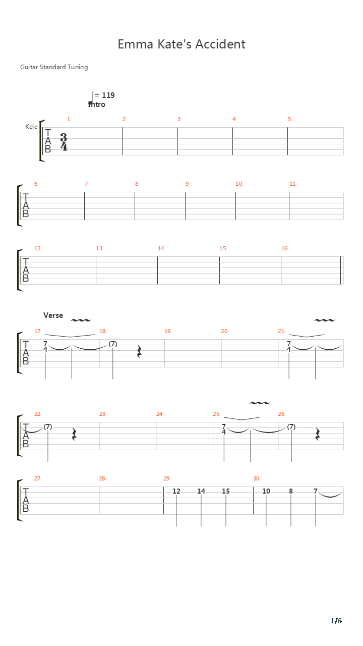 Emma Kates Accident吉他谱
