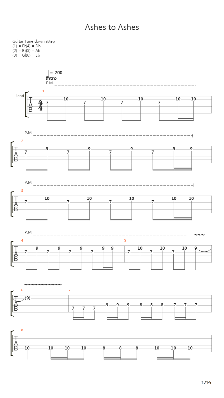 Ashes To Ashes吉他谱