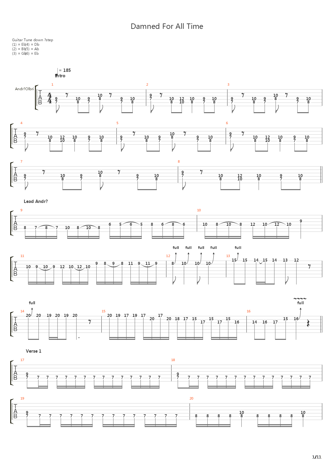 Damned For All Time吉他谱