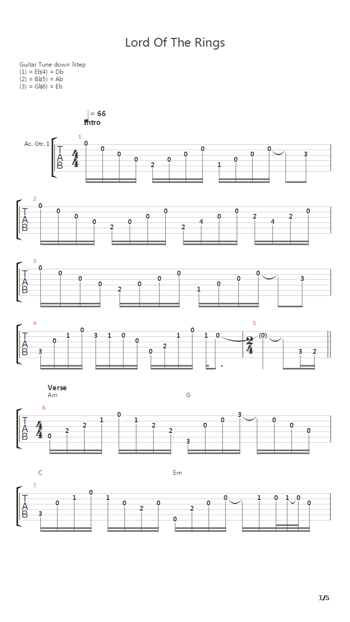 Lord Of The Rings吉他谱