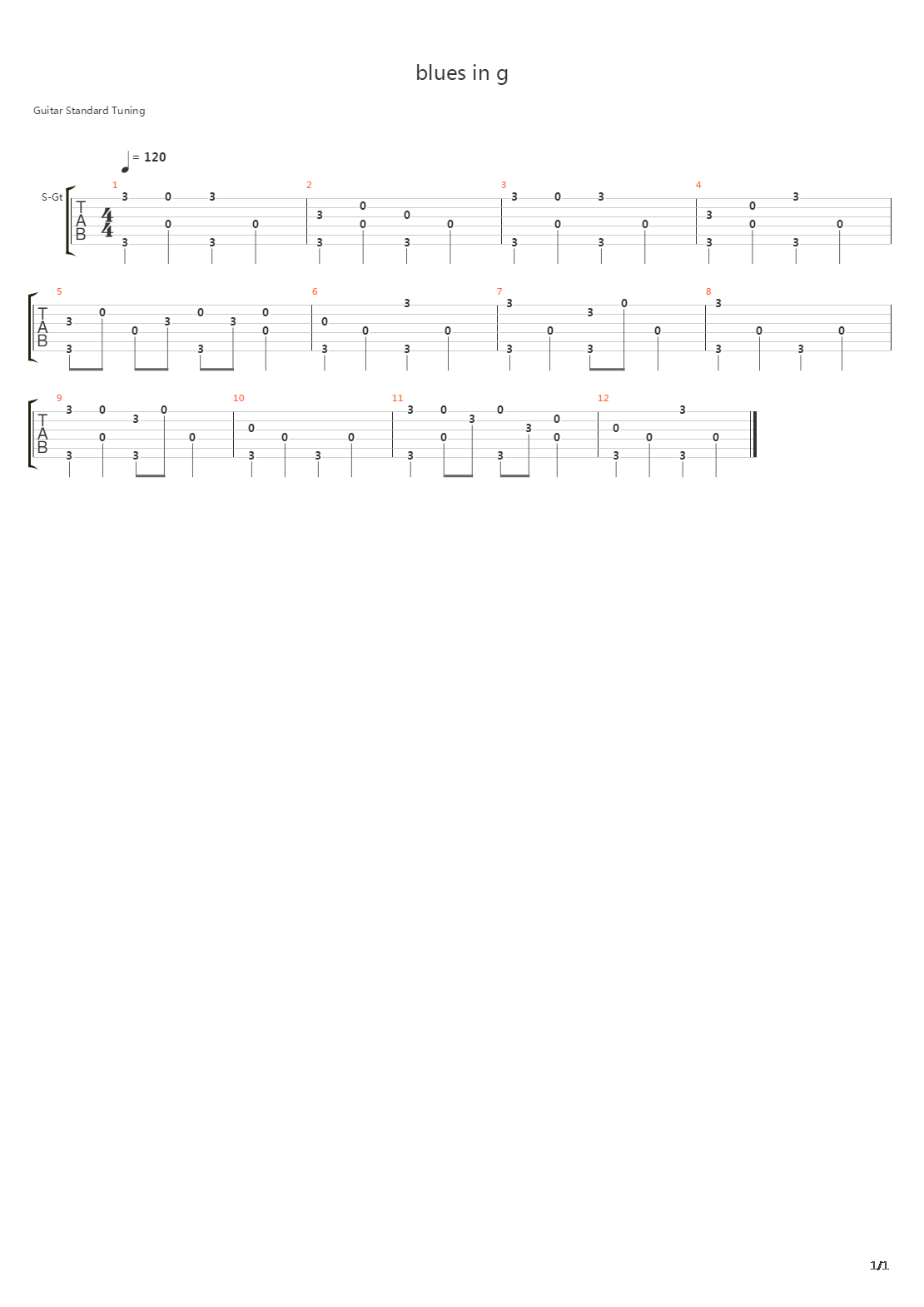 blues in g吉他谱