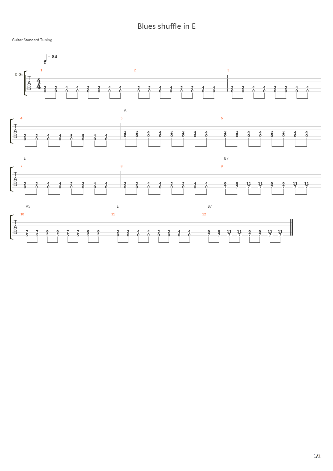 Blues shuffle in E吉他谱
