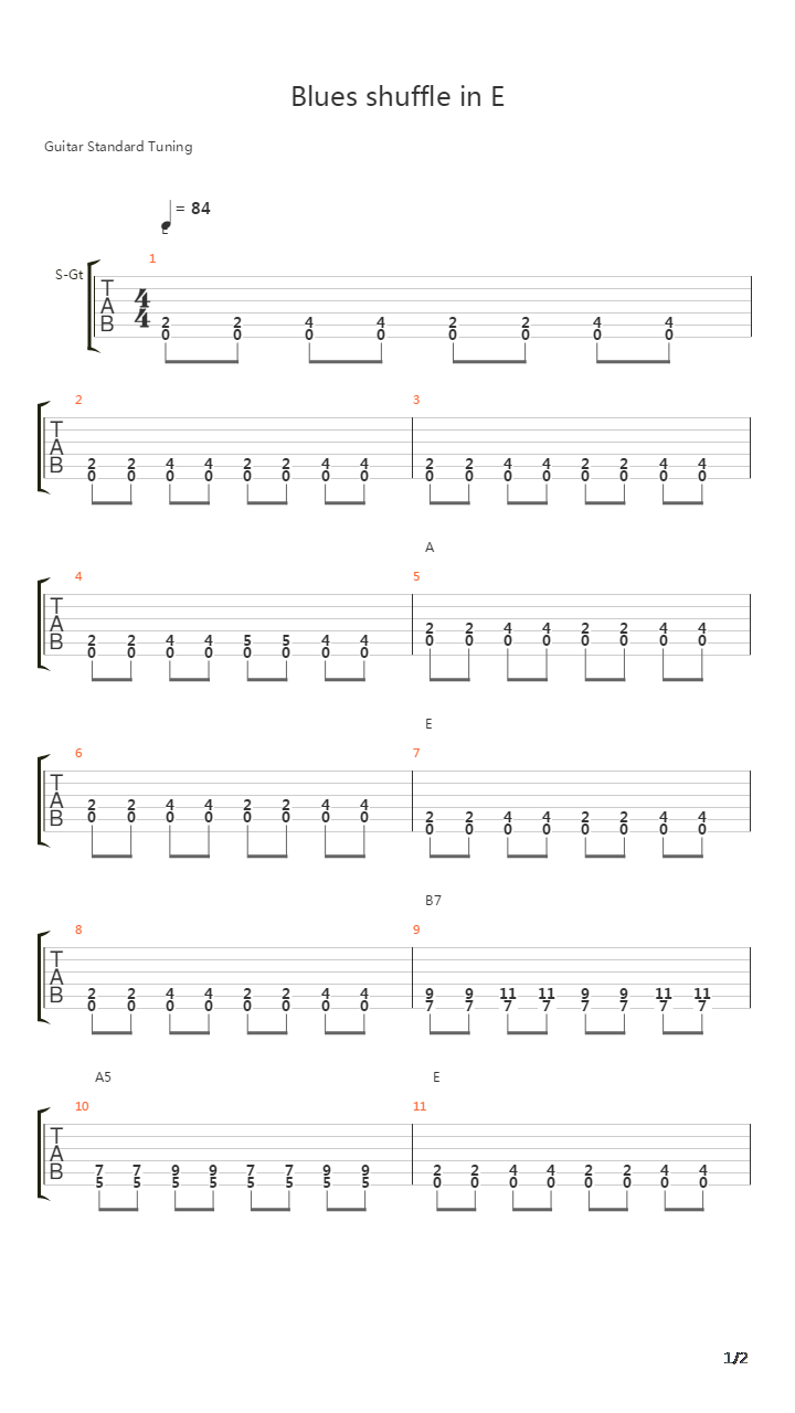 Blues shuffle in E吉他谱