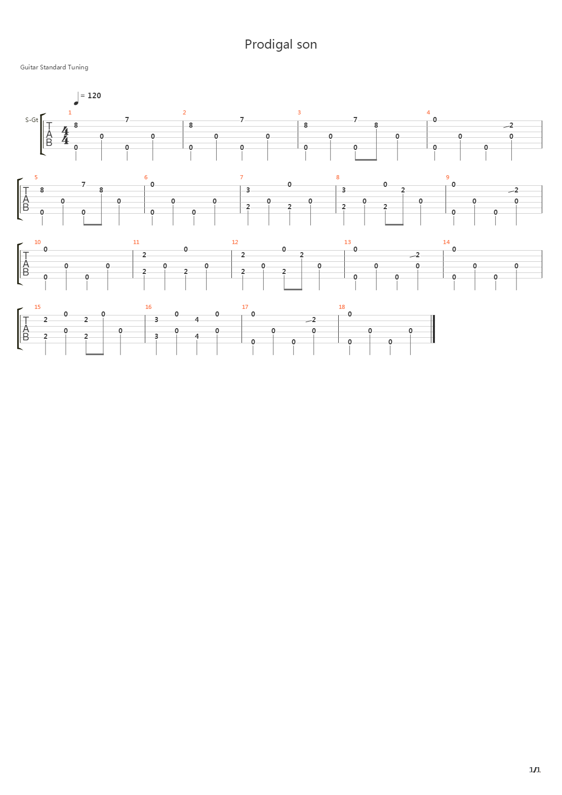 Prodigal son吉他谱