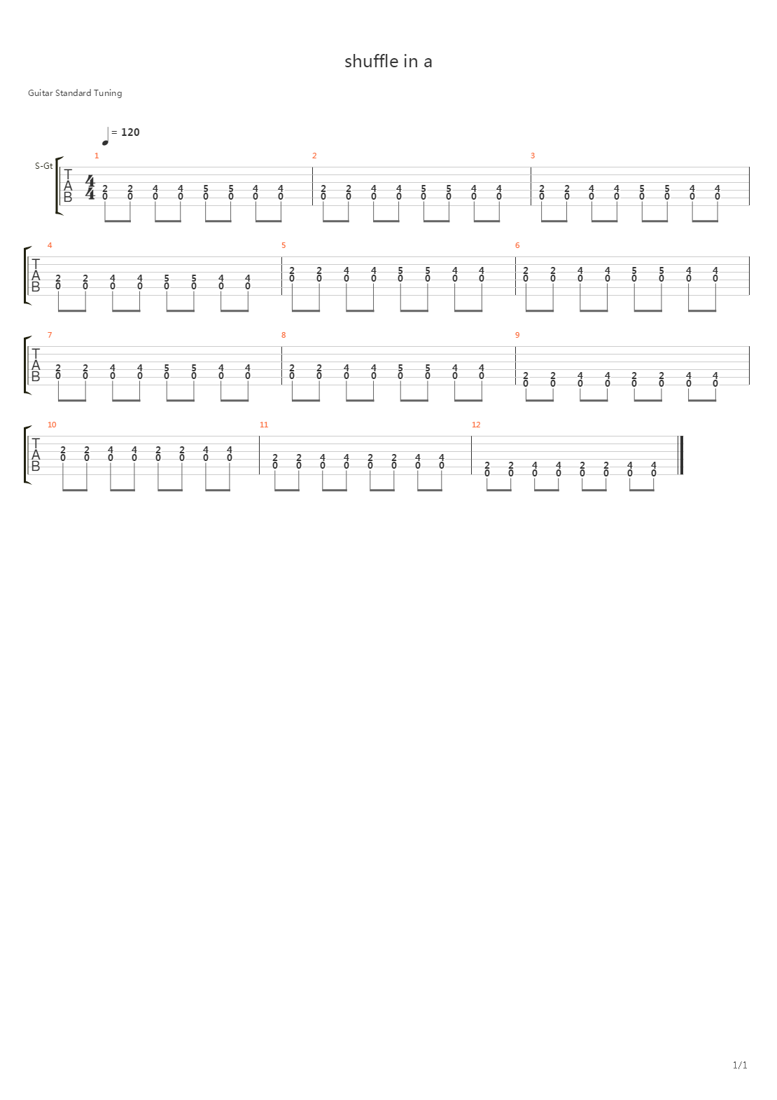 shuffle in a吉他谱