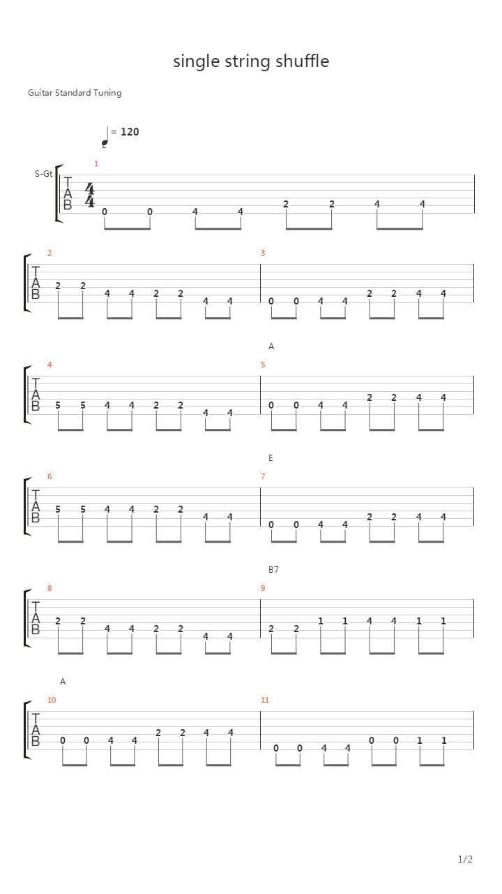 single string shuffle吉他谱