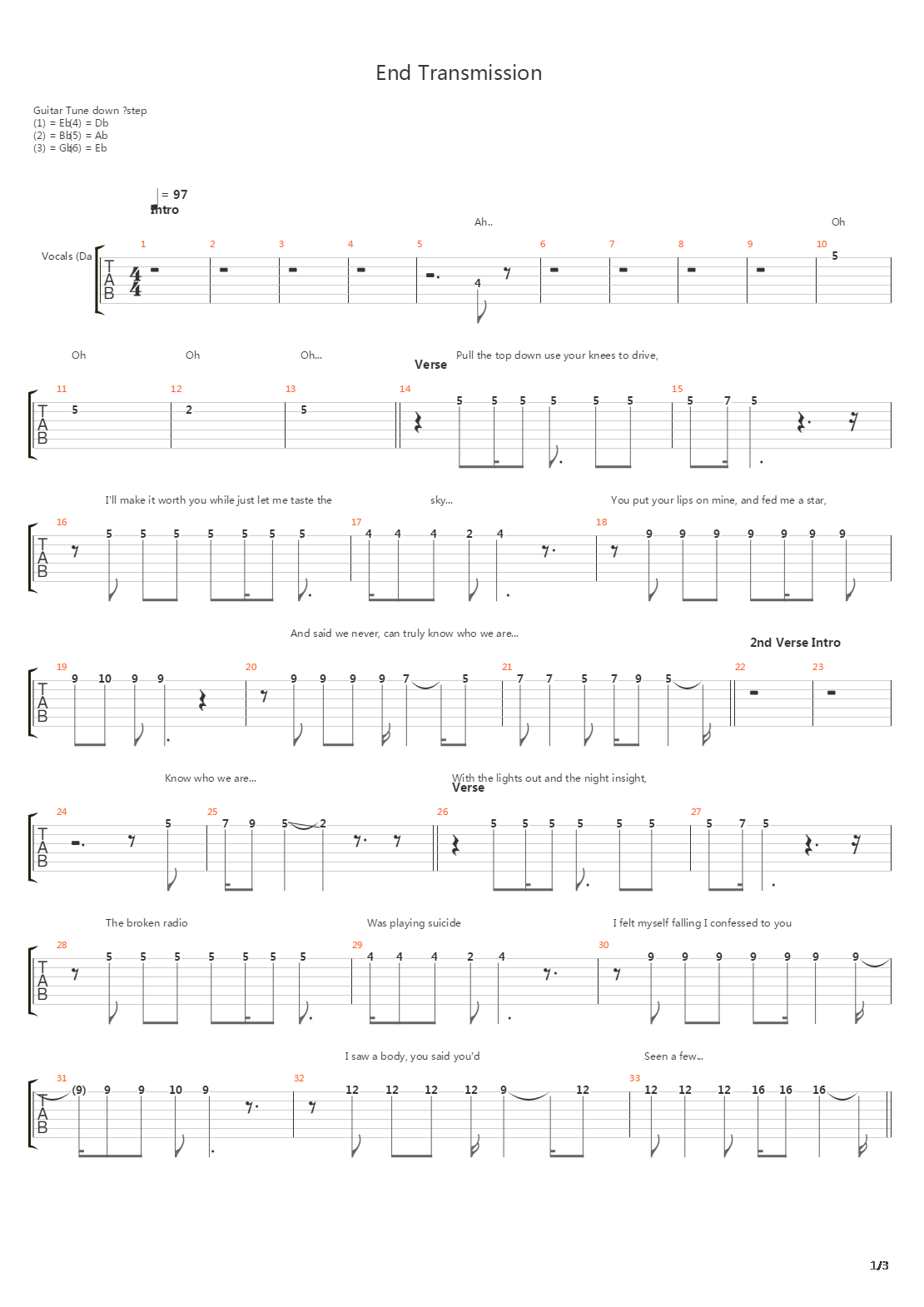 End Transmission吉他谱