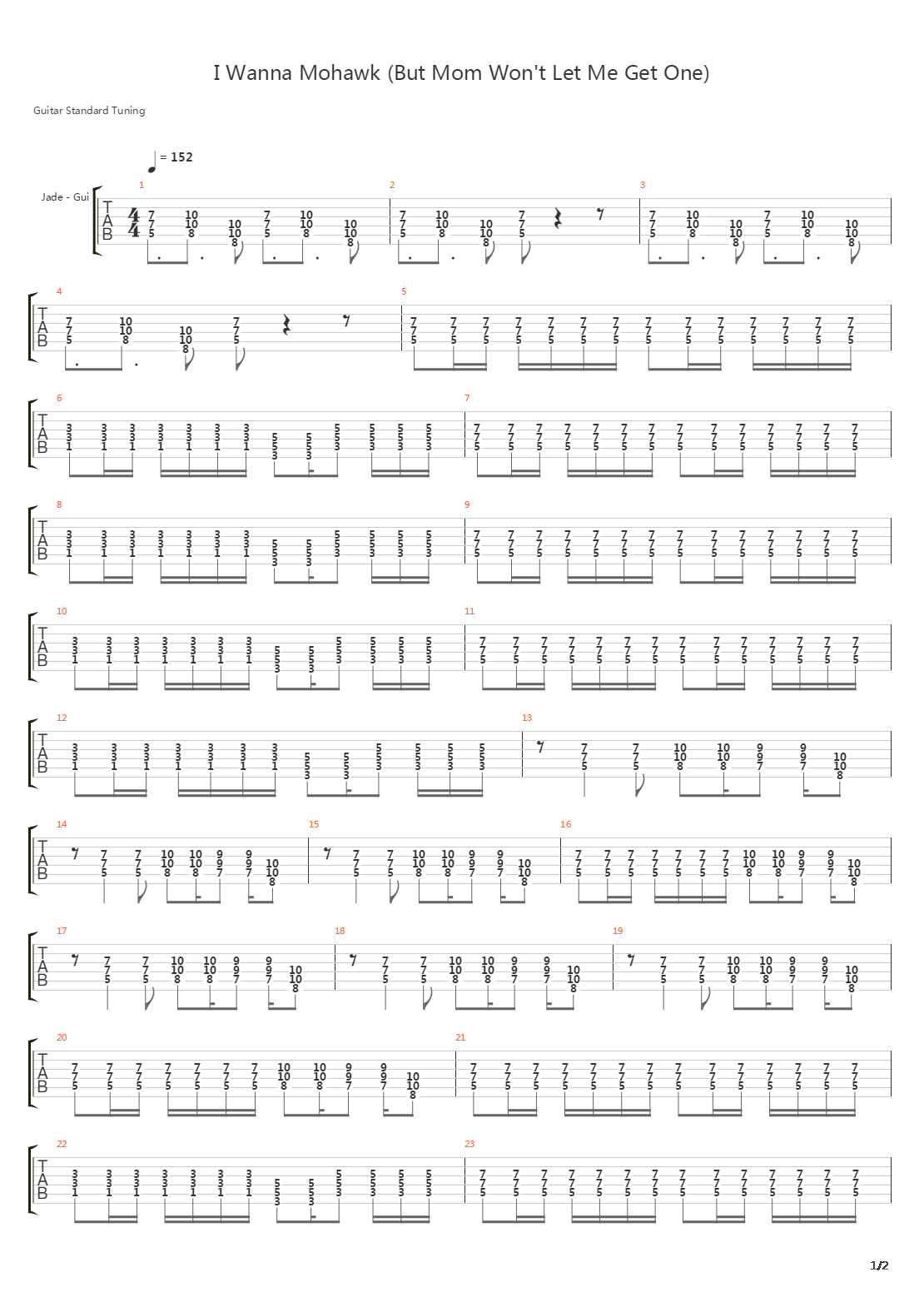 I Wanna Mohawk But Mom Wont Let Me Get One吉他谱