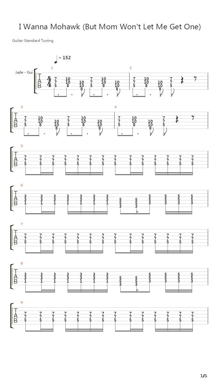 I Wanna Mohawk But Mom Wont Let Me Get One吉他谱