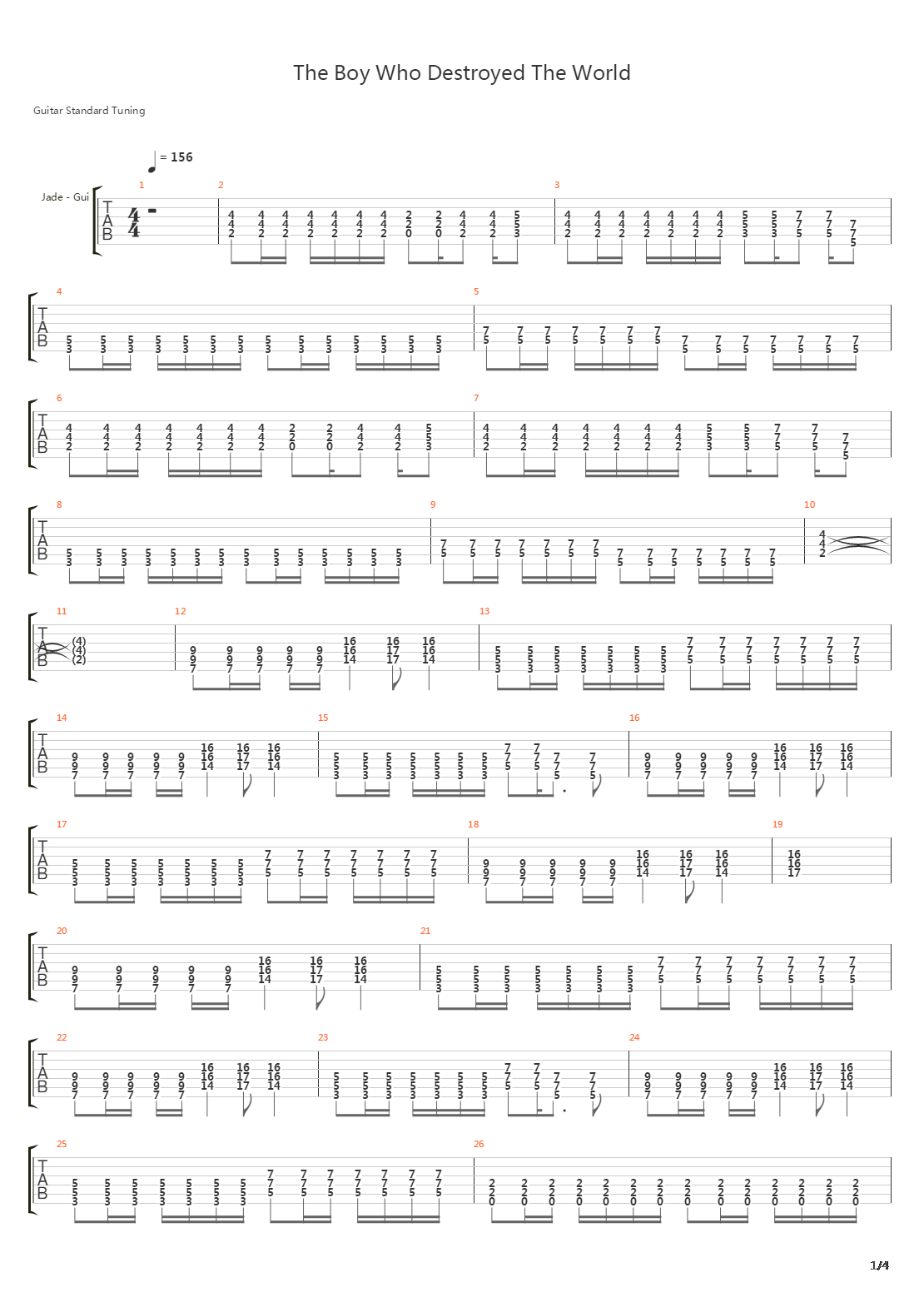 The Boy Who Destroyed The World吉他谱