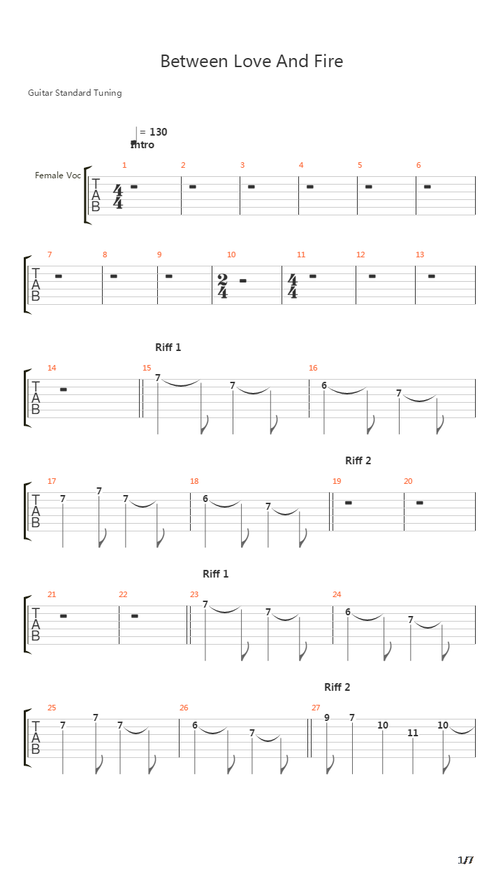 Between Love And Fire吉他谱
