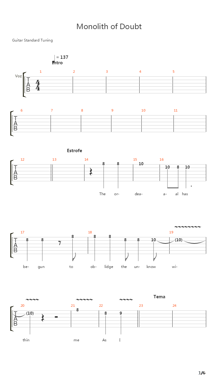 Monolith Of Doubt吉他谱