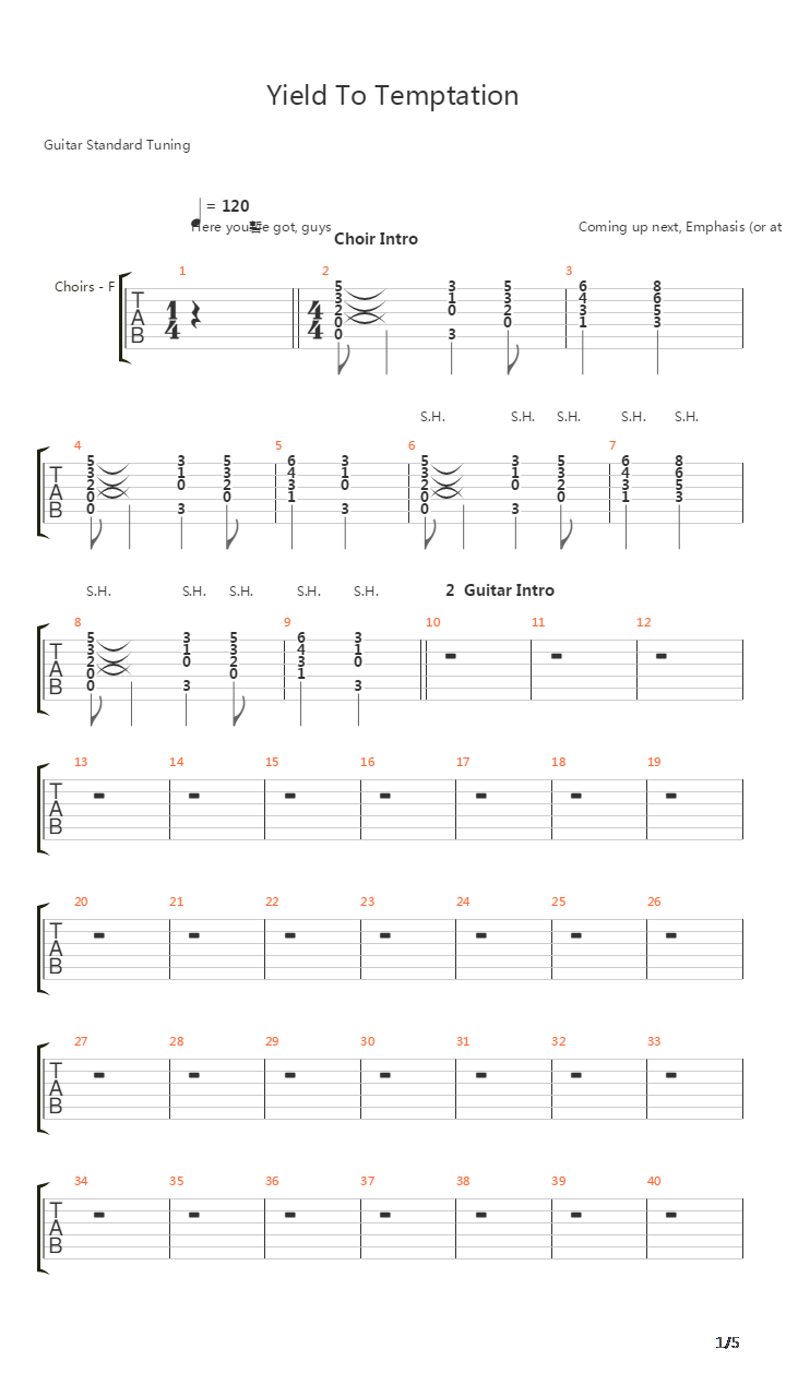Yield To Temptation吉他谱