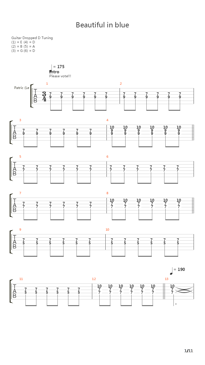 Beautiful In Blue吉他谱