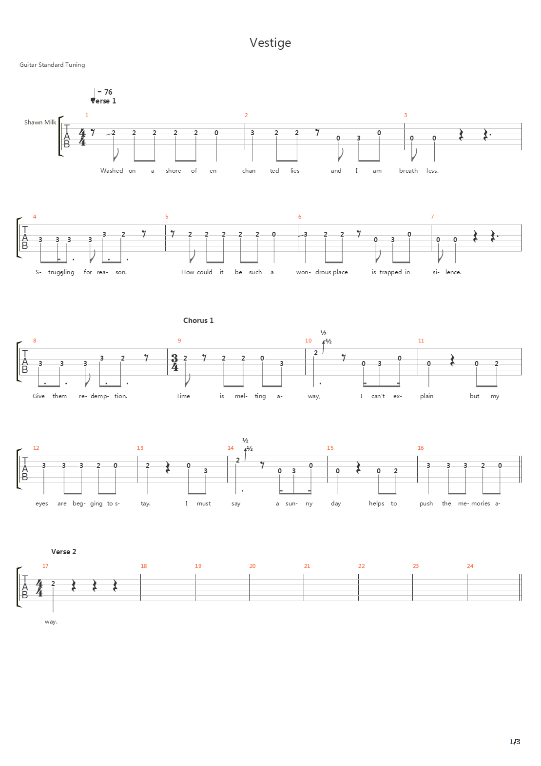 Vestige吉他谱