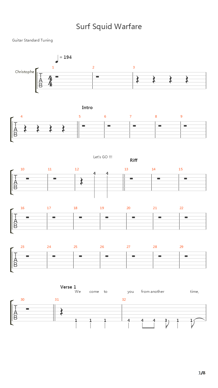 Surf Squid Warfare吉他谱