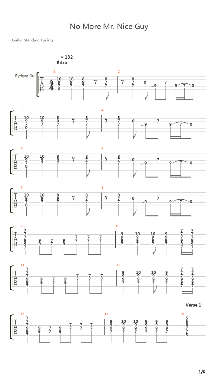 No More Mr Nice Guy吉他谱