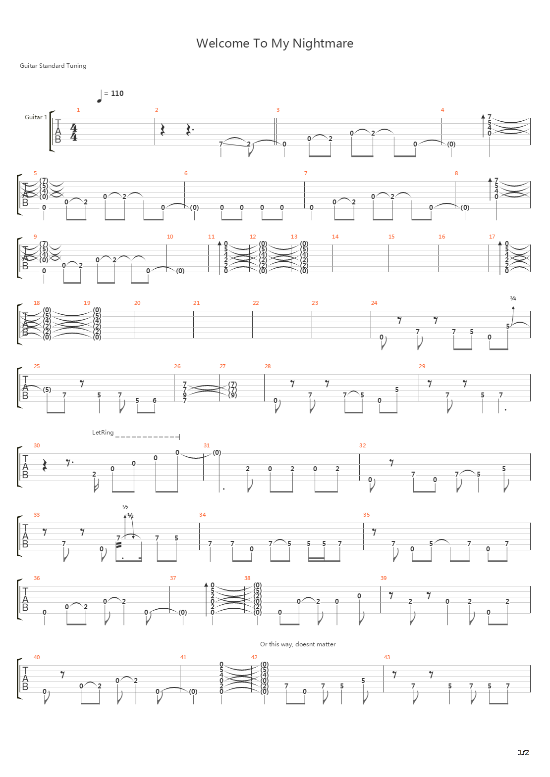 Welcome To My Nightmare吉他谱
