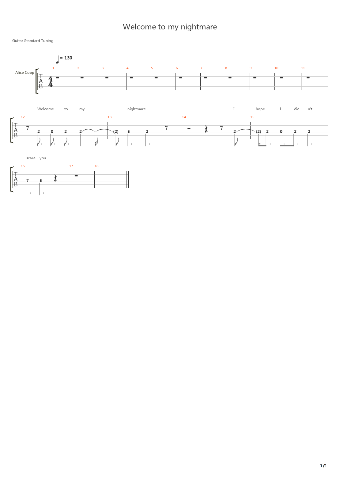 Welcome To My Nightmare吉他谱
