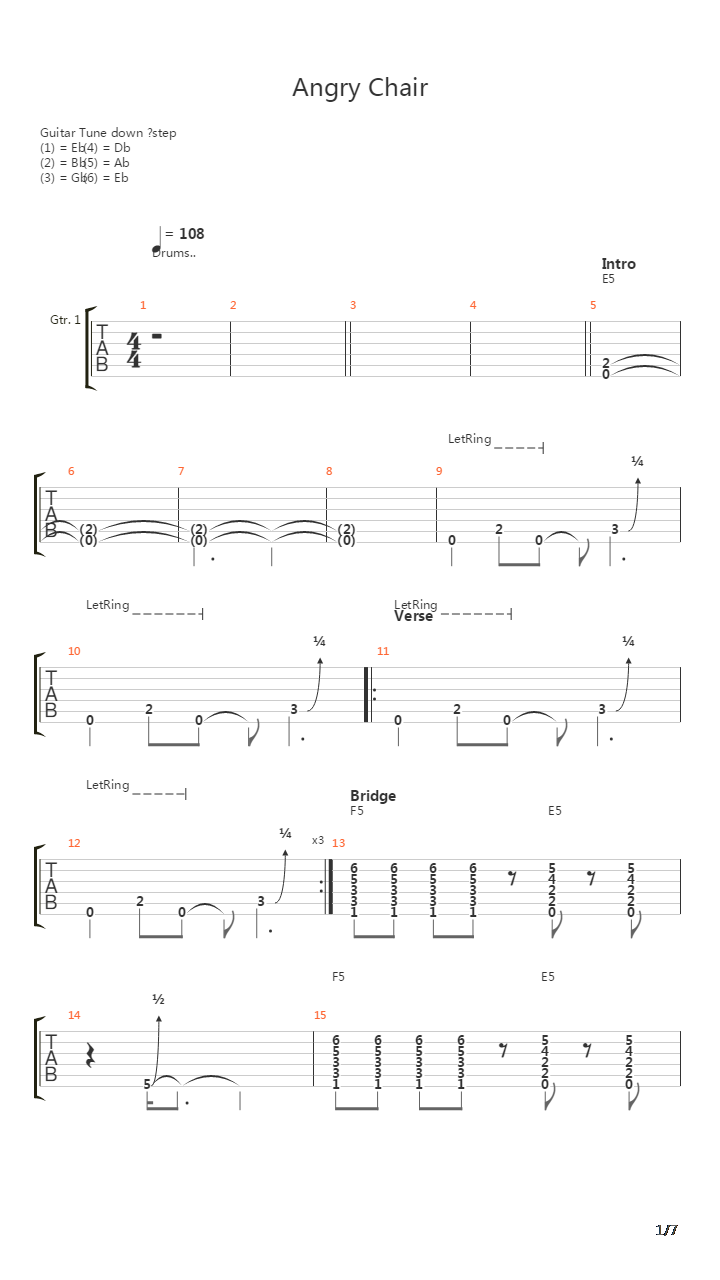Angry Chair吉他谱