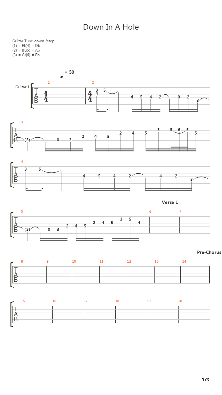 Down In A Hole吉他谱
