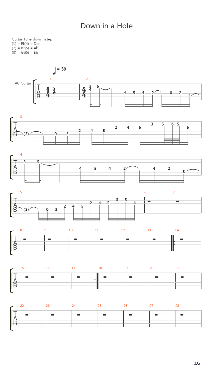 Down In A Hole吉他谱