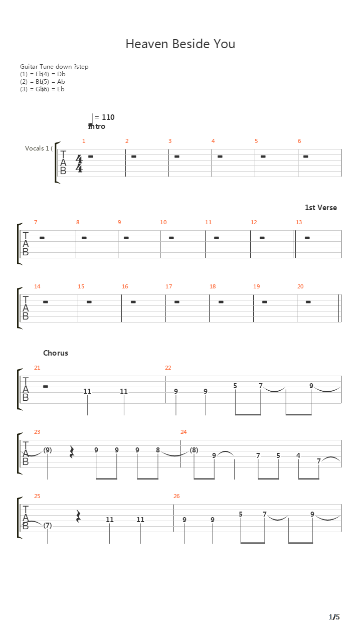 Heaven Beside You吉他谱