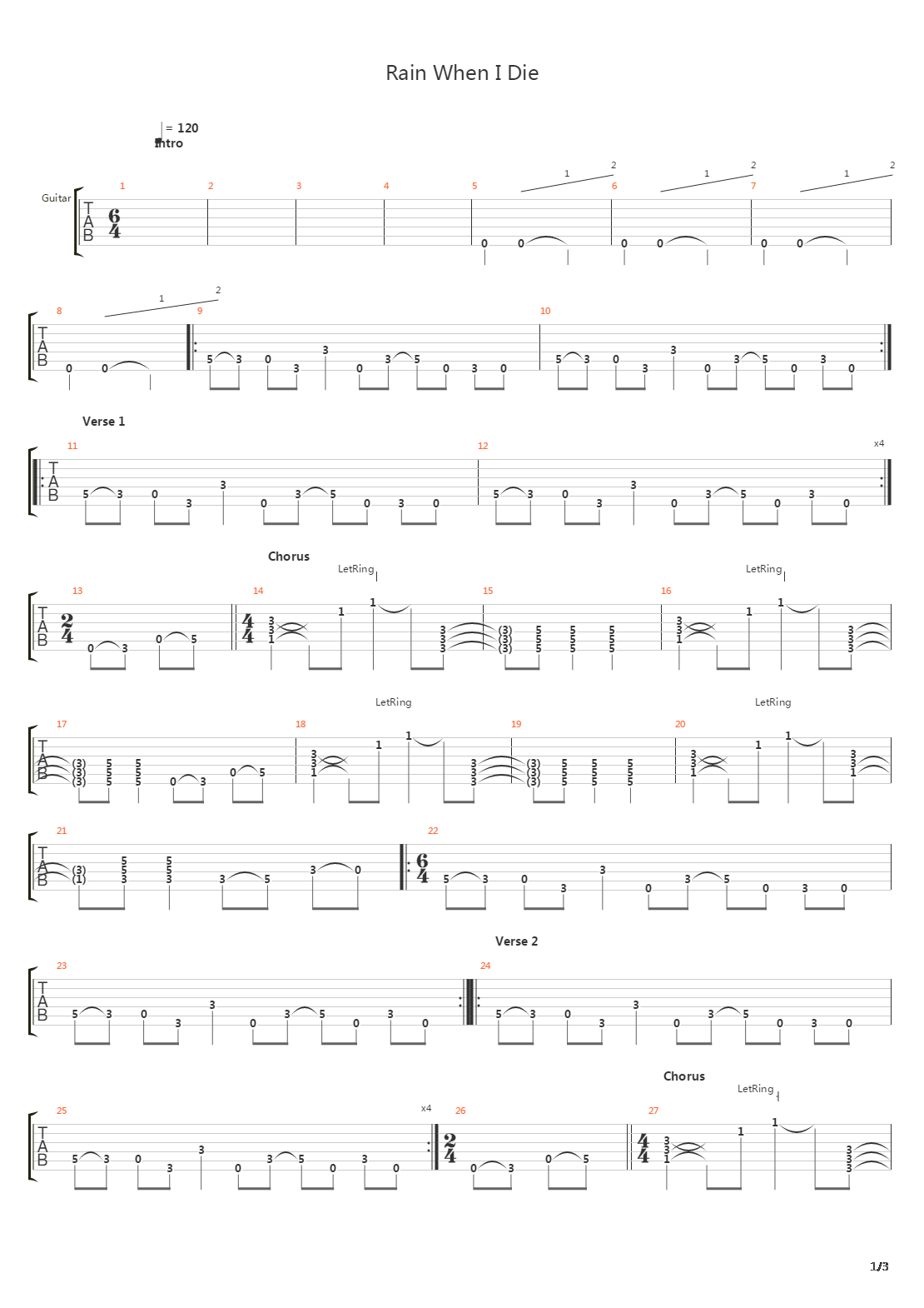 Rain When I Die吉他谱