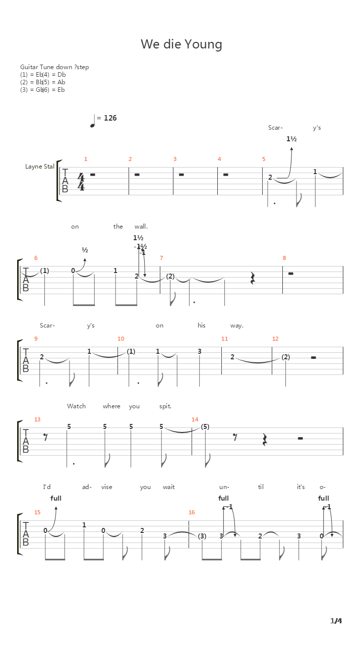 We Die Young吉他谱